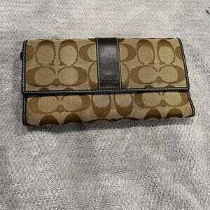 Vintage Coach Signature Trifold Stripe Wallet Check Fold Zippered Side Pocket